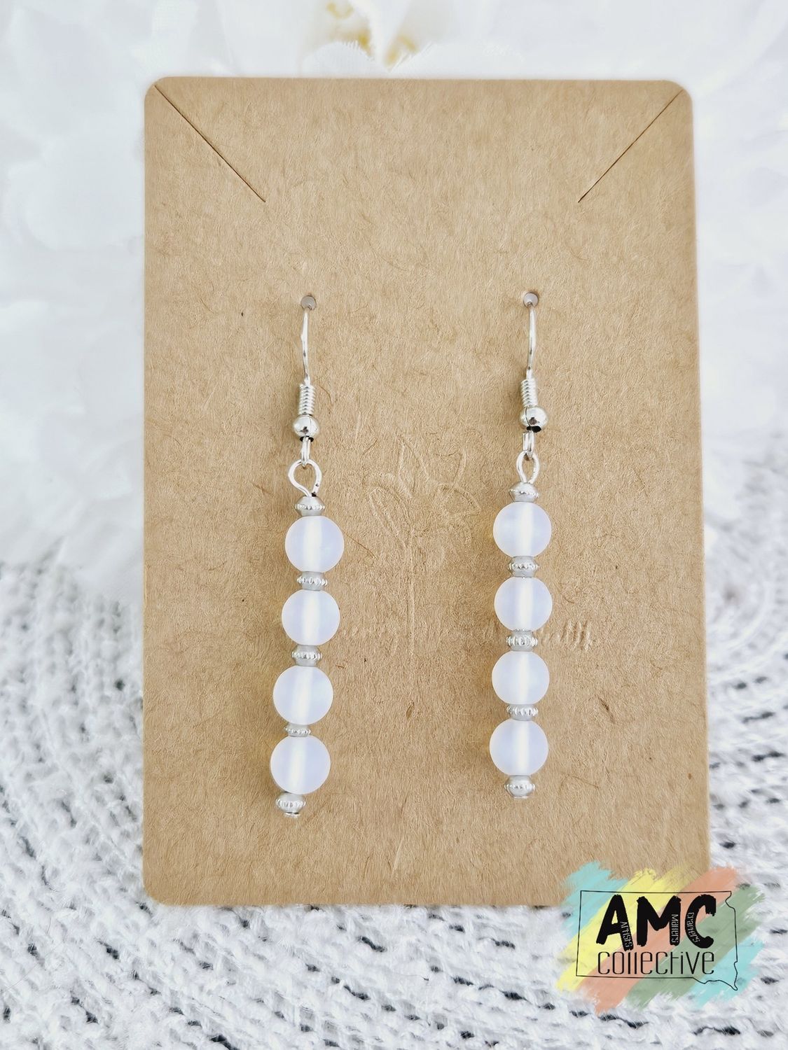 White Beaded Earrings - 4