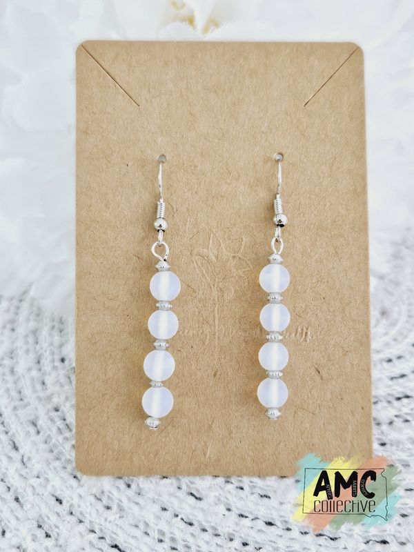 White Beaded Earrings - 4