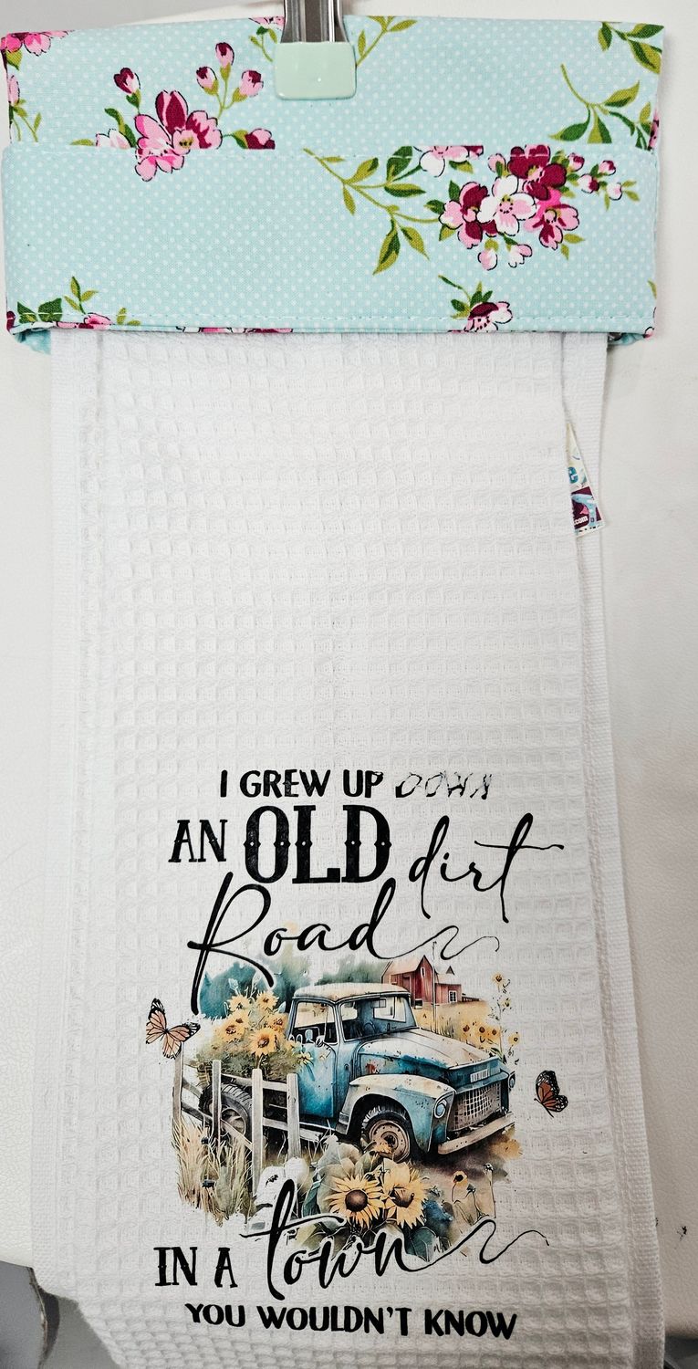 Old Dirt Rd Teal Floral Kitchen Towel