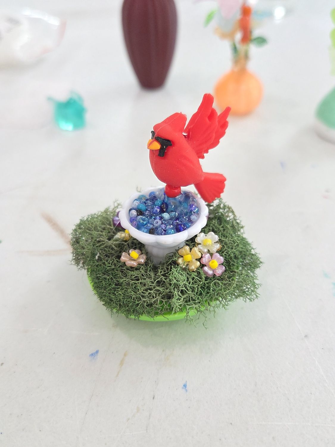 Cardinal Bird Bath Beaded Plant