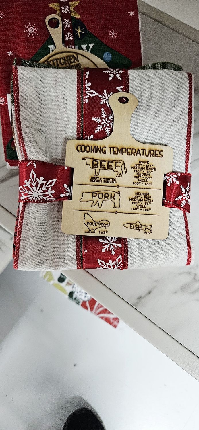 Red/White Dog Christmas Kitchen Towels w/Cooking Temperatures
