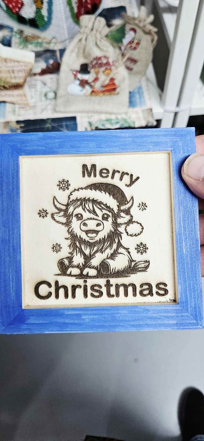 Small Blue Box Merry Christmas Cow