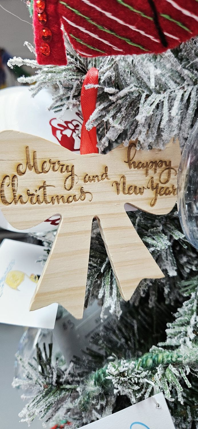 Bow Merry Christmas Happy New Year Ornament