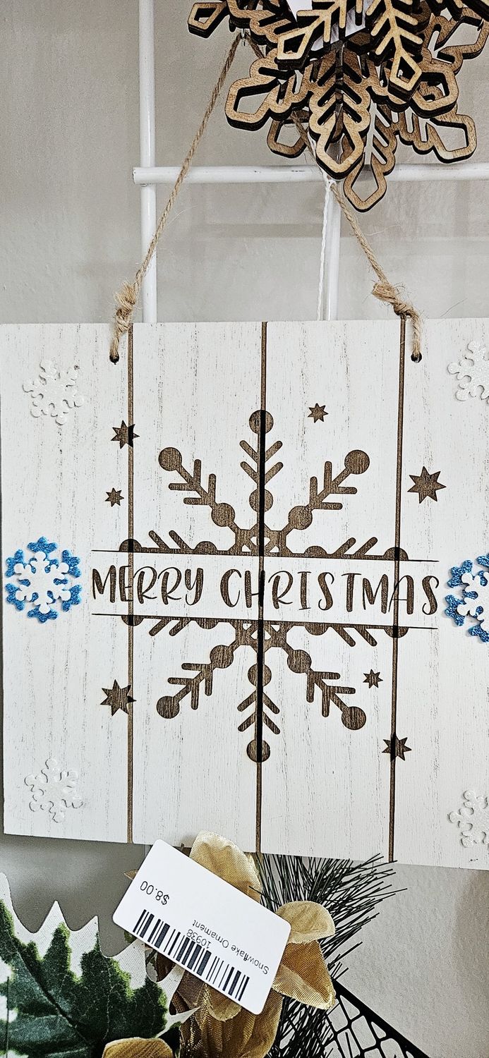 Merry Christmas Snowflake White Square Sign