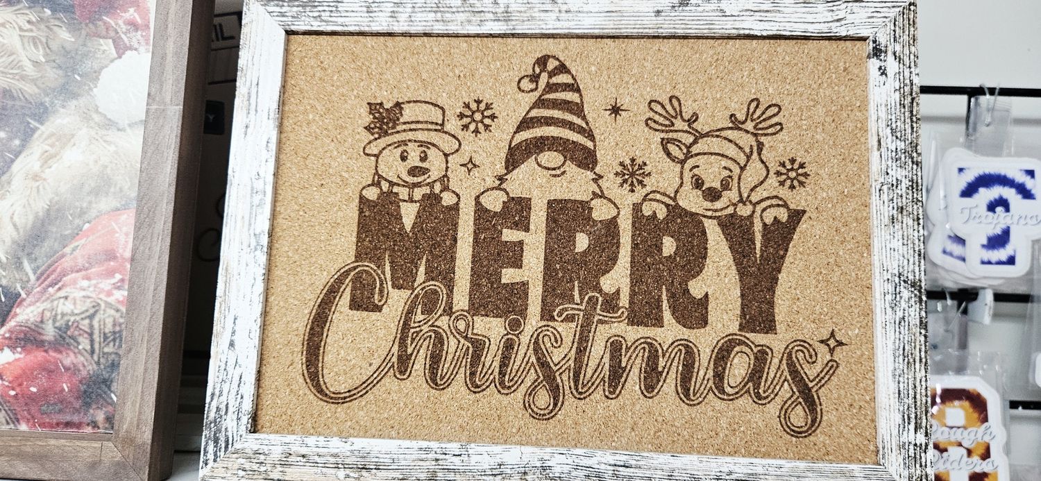 Merry Christmas Snowman Gnome Deer White Corkboard