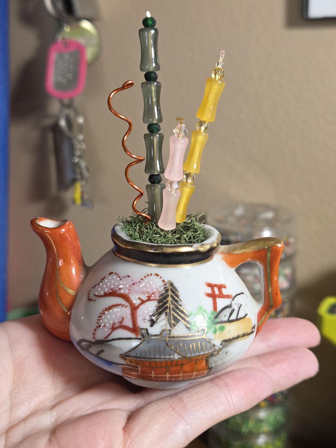 Japanese Teapot with Beaded Bamboo