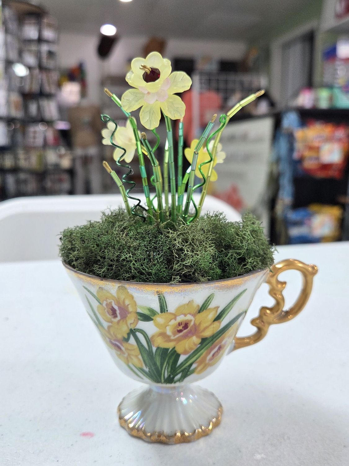 Daffodil Beaded Flower Teacup