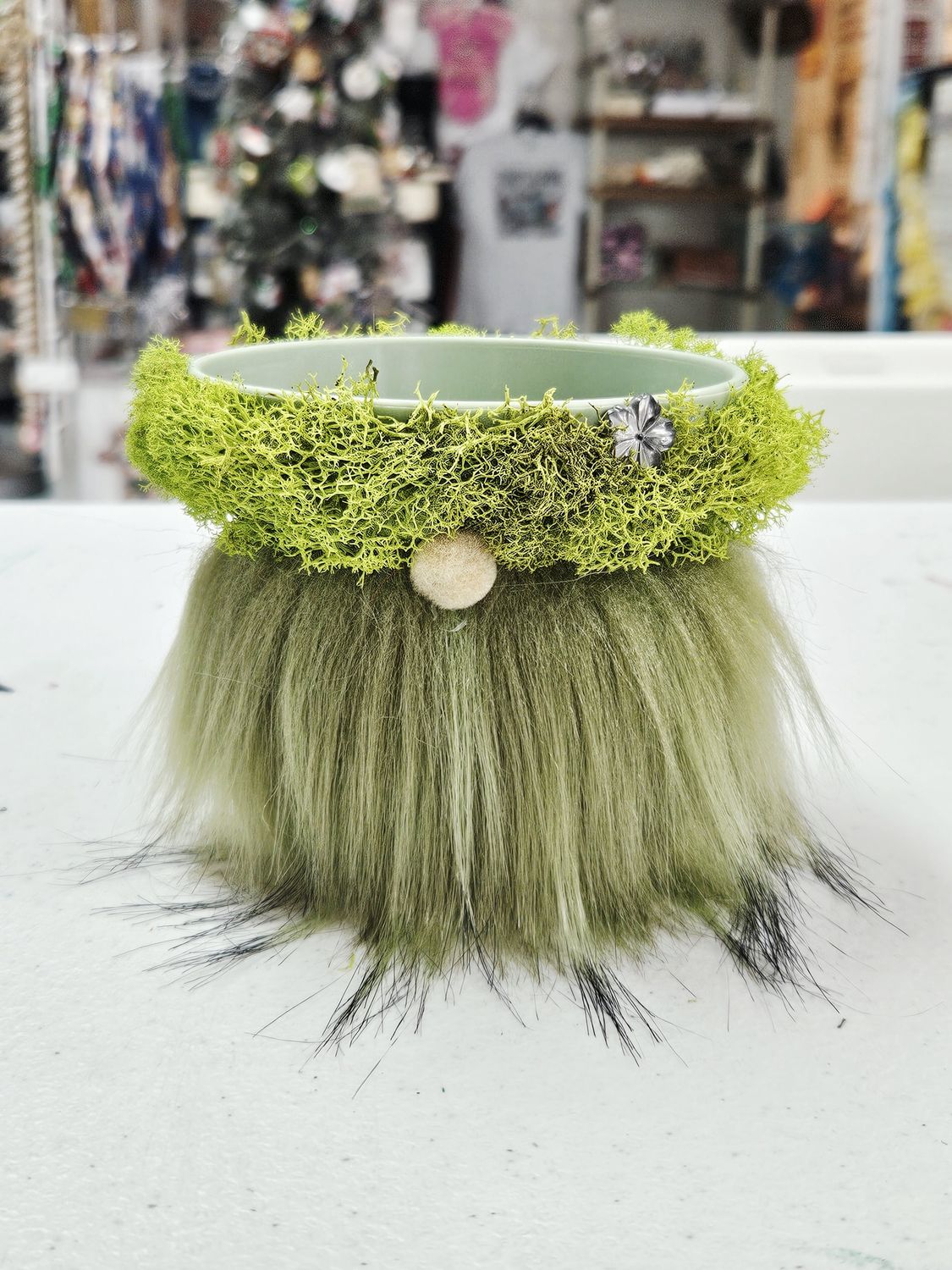 Green Fur with Flower Gnome Small Planter