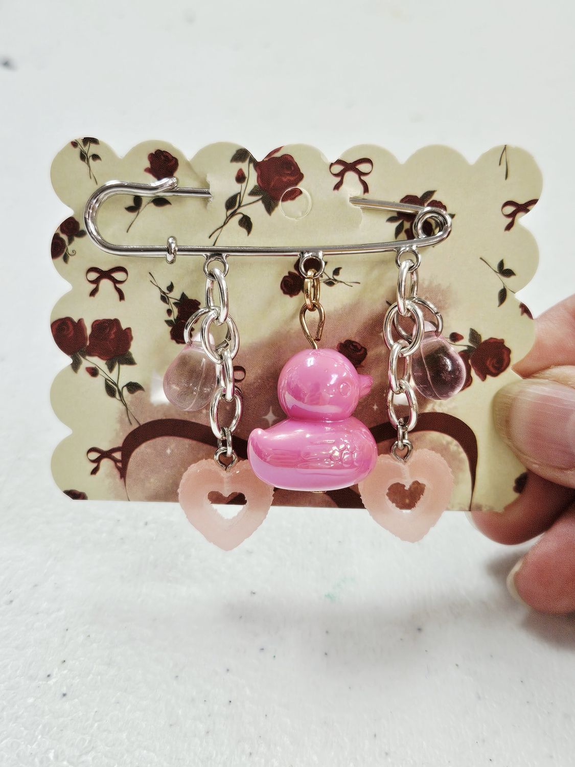 Pink Duck Purse Charm Broach