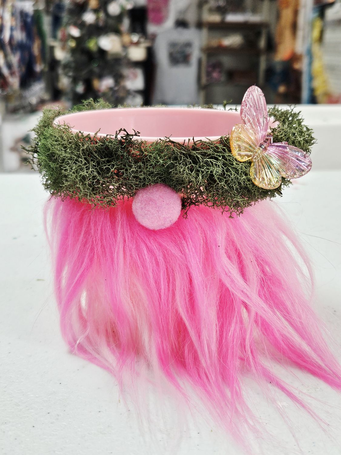 Pink Fur with Butterfly Gnome Small Planter