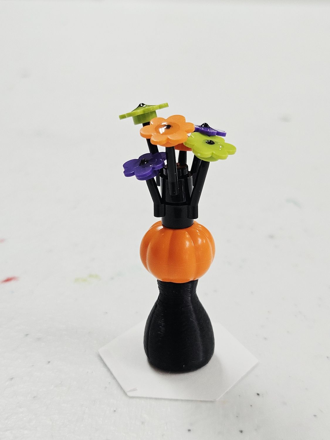 Purple/Orange/Green Building Block Flowers in Black 3D Vase