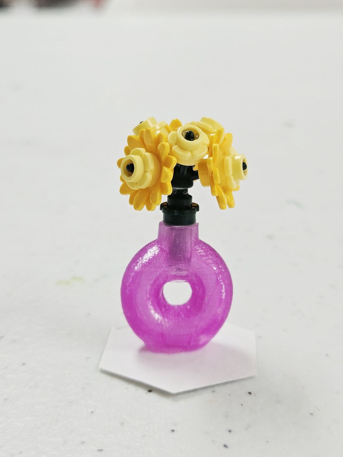 Yellow Building Block Flowers with Purple Donut 3D Vase