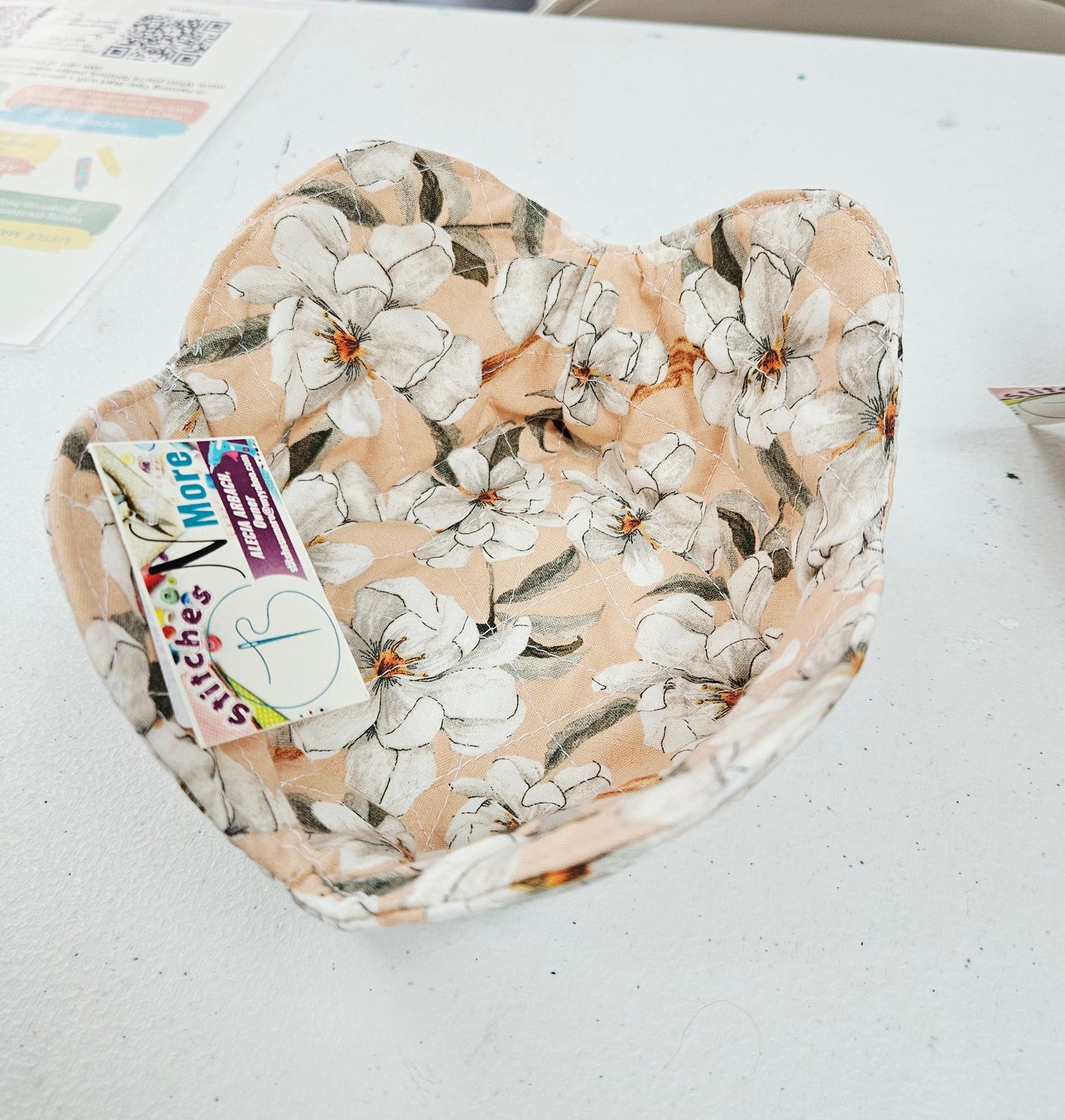 Peach w/White Floral Sm Bowl Warmer