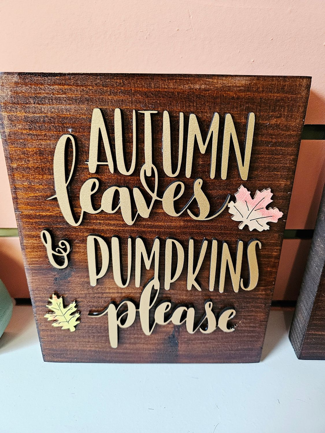Autum Leaves &amp; Pumpkin Gold on Stained Wood