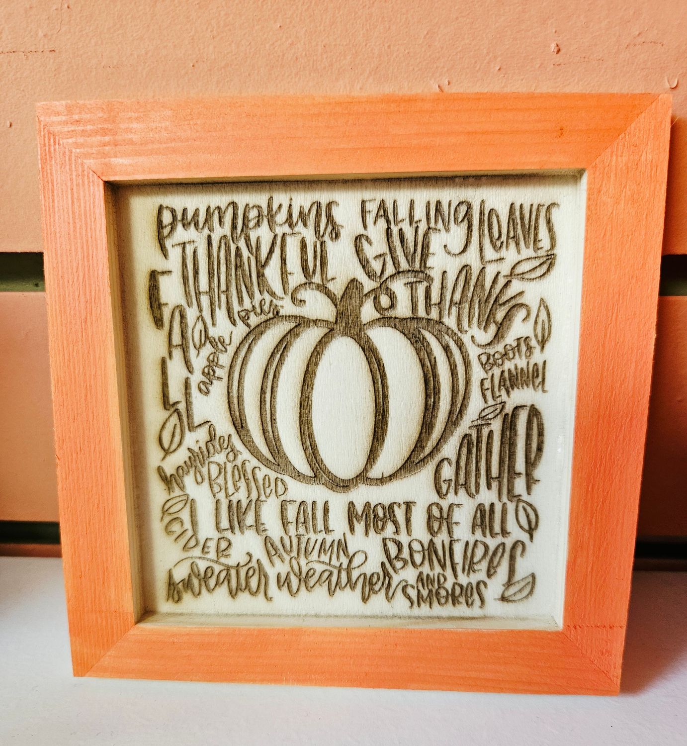 Box Sign with Fall Words Orange Frame