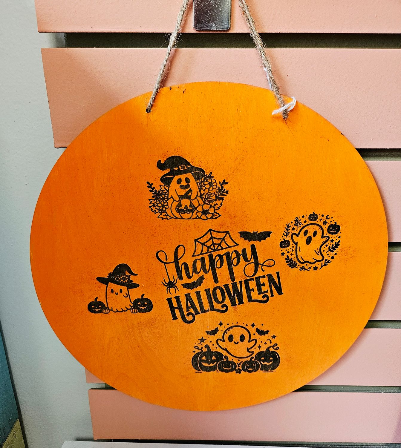 Orange Happy Halloween Round Sign