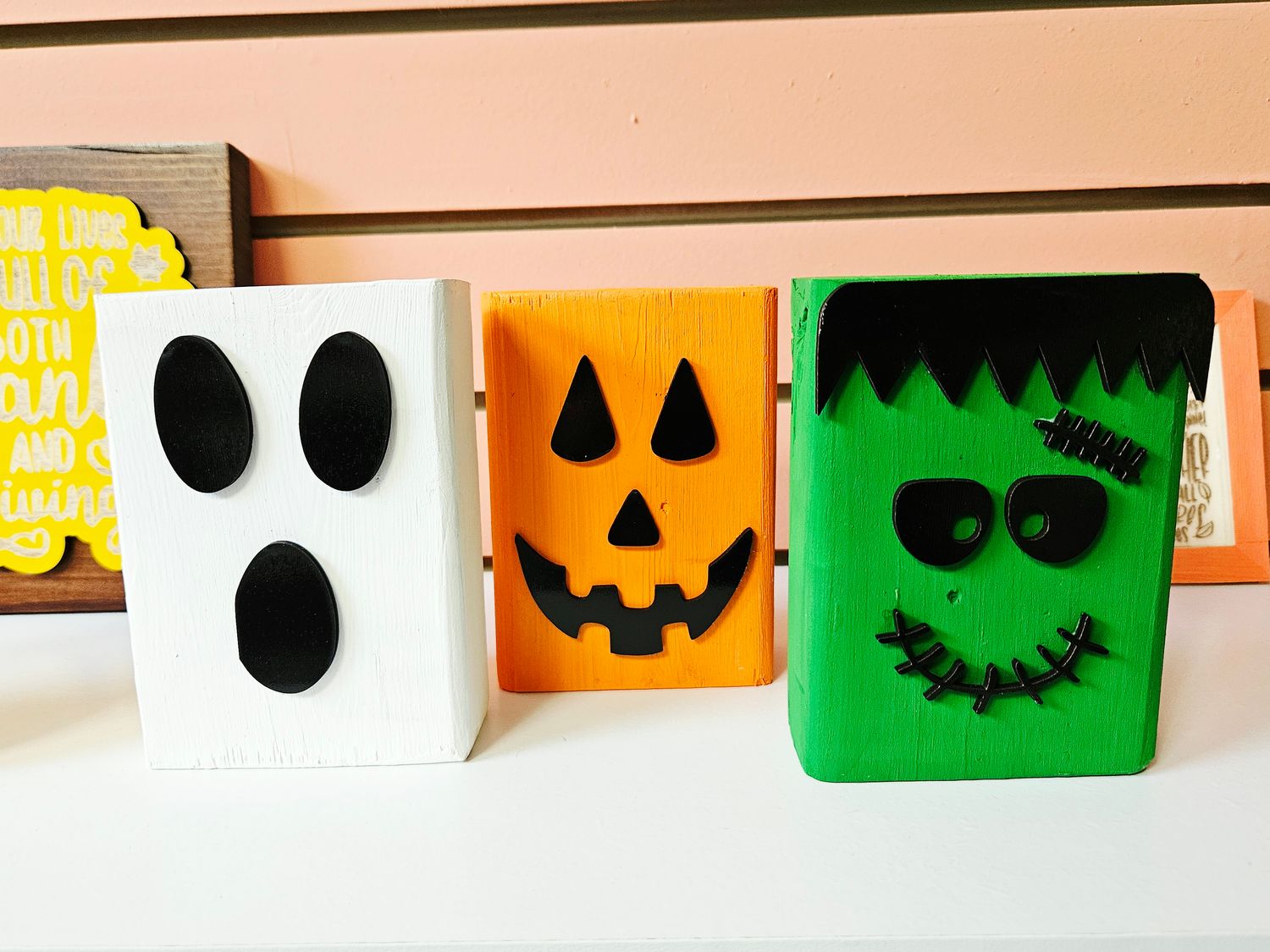 Halloween Wood Blocks Set of 3 Pumpkin/Frank/Ghost