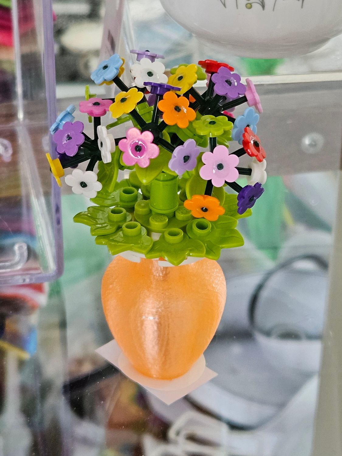 Colorful Building Block Flowers in Orange 3D Printed Vase