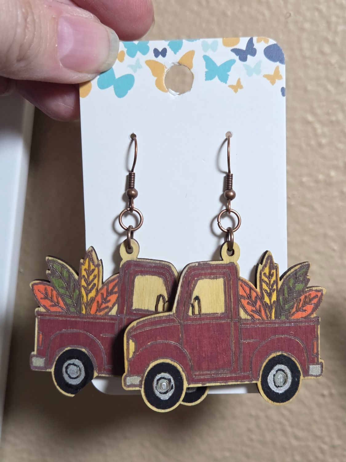 Maroon Truck w/Fall Leaves Earrings