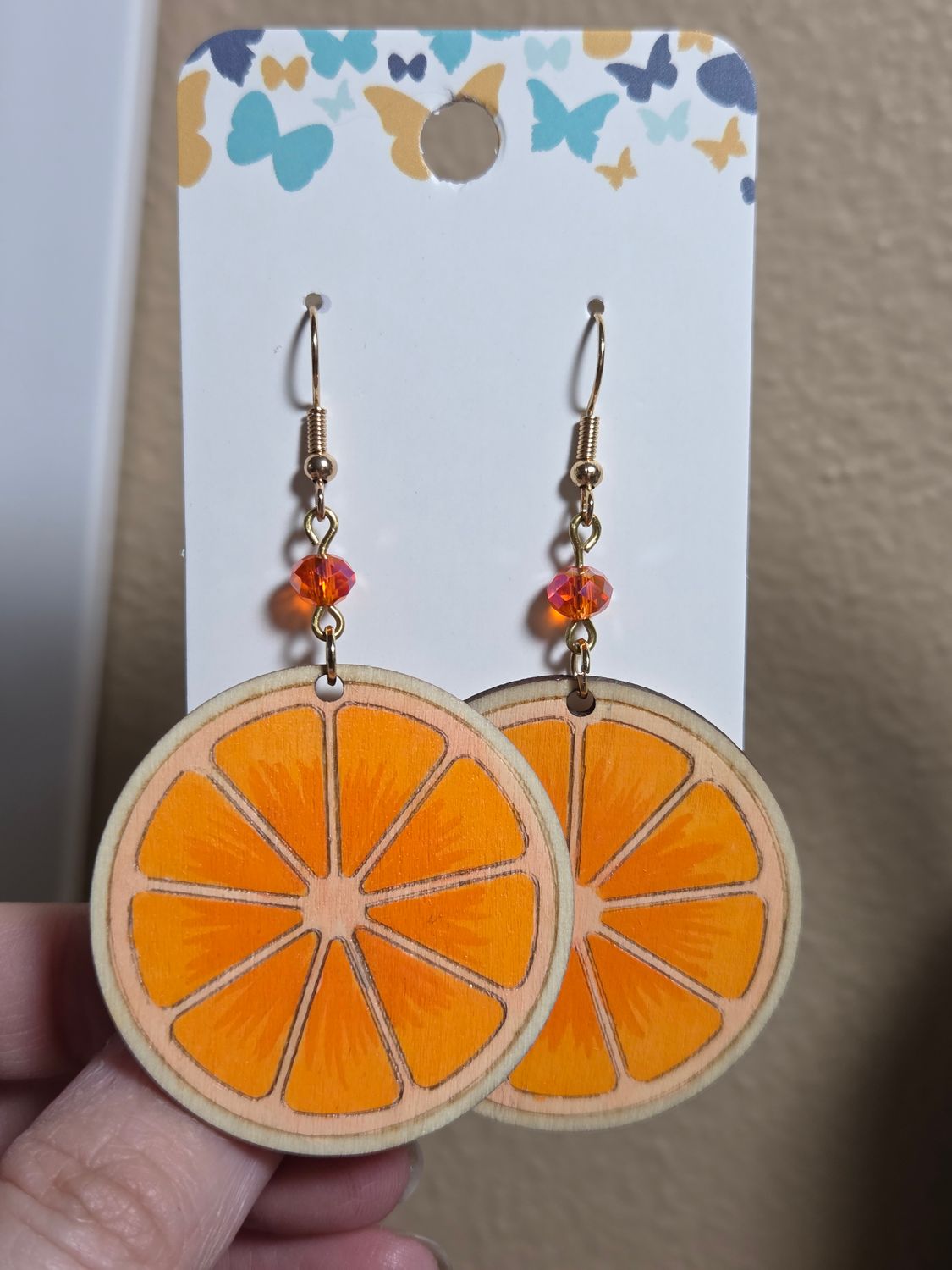 Orange Slice Earrings w/Orange Bead