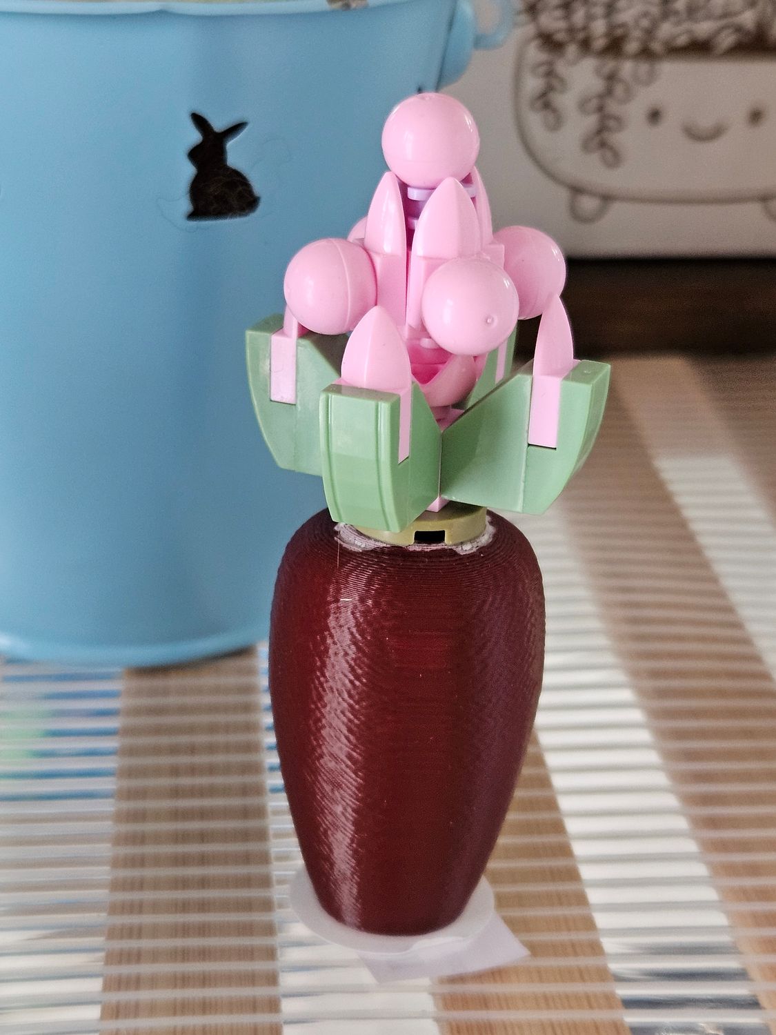 Pink/Green Building Blocks Flowers in Maroon Vase
