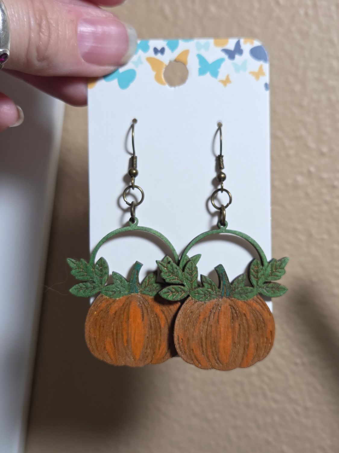 Orange Pumpkin w/Green Leaves Earrings