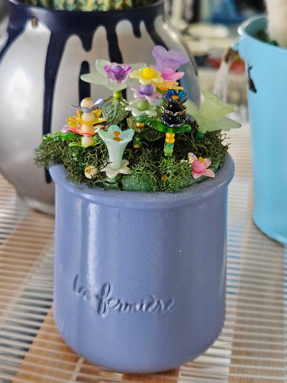 Pastel Beaded Flowers in Lavender La fermiere Vase