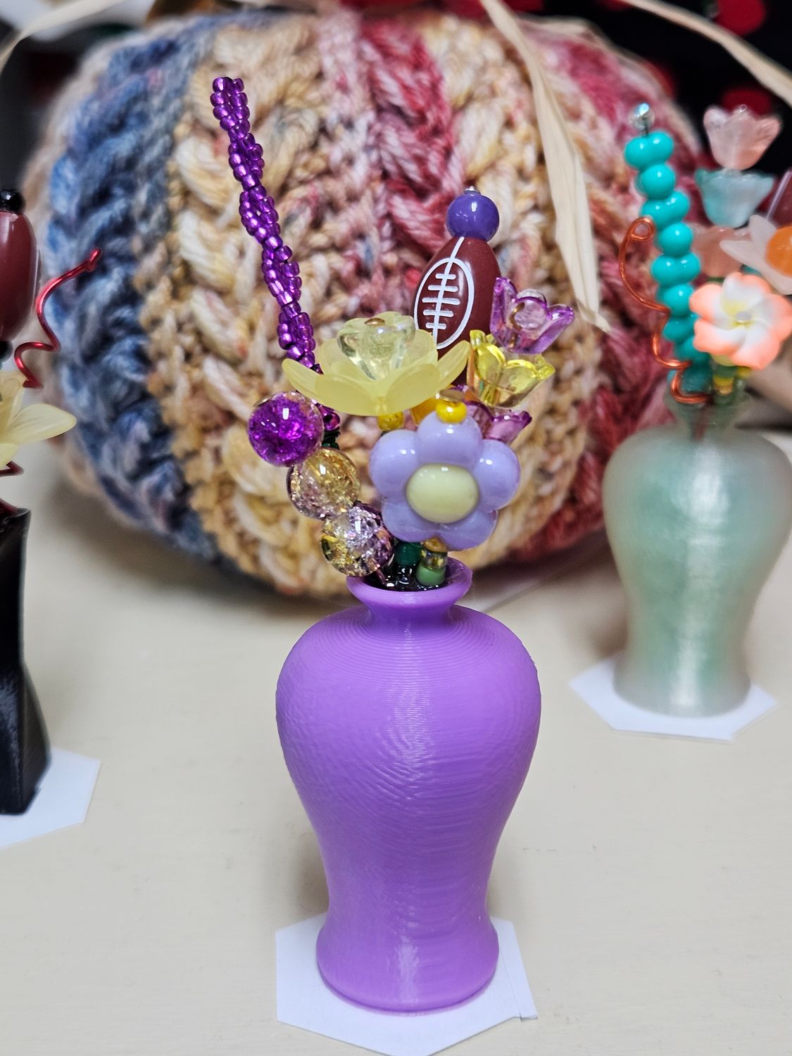 Purple/Yellow Football Beaded Flower Bouquet