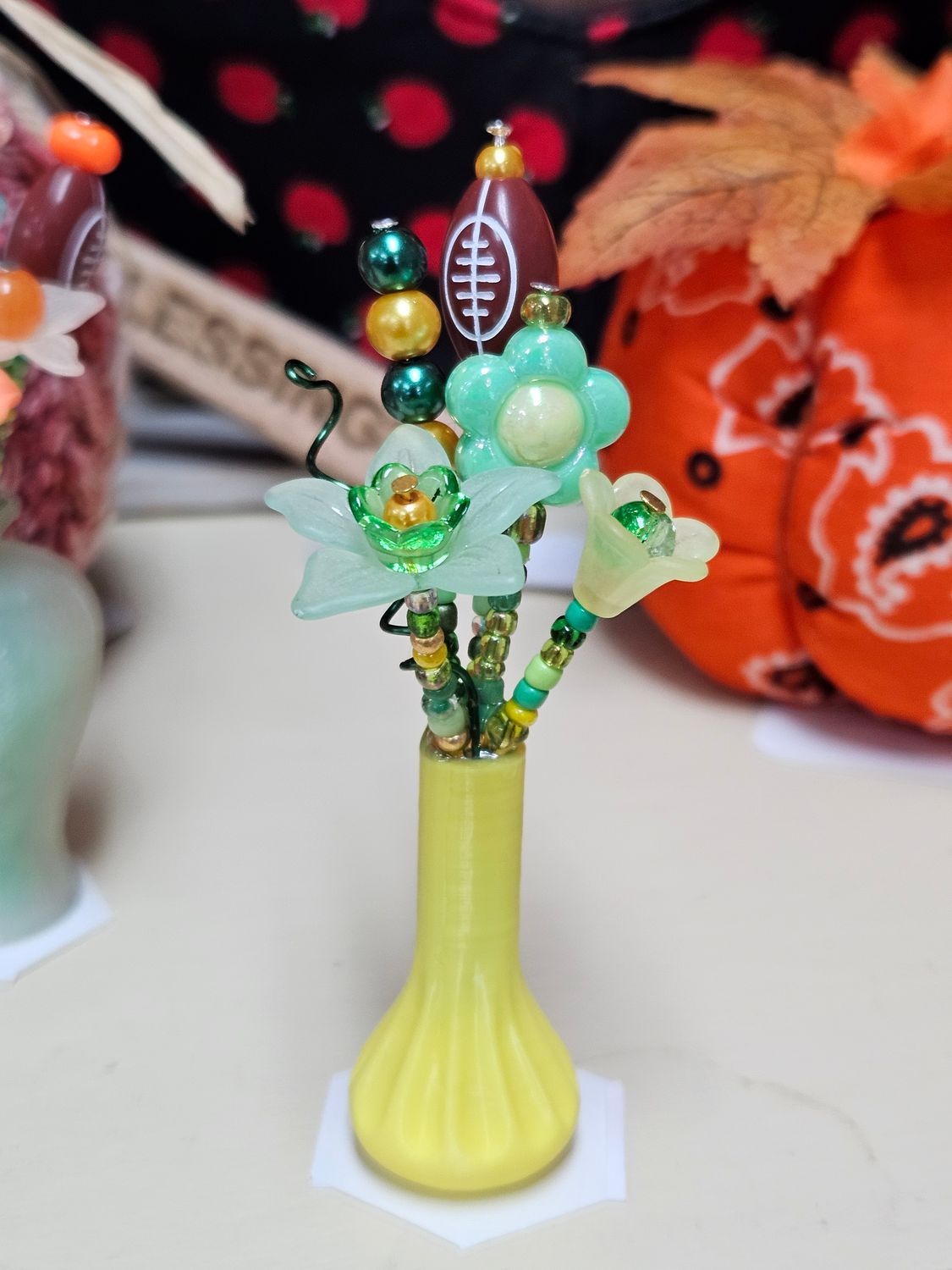 Yellow/Green Football Beaded Flower Bouquet