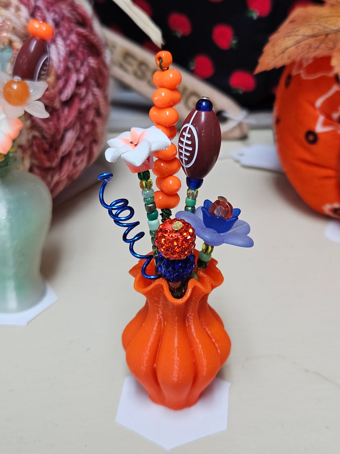 Orange/Blue Football Beaded Flower Bouquet