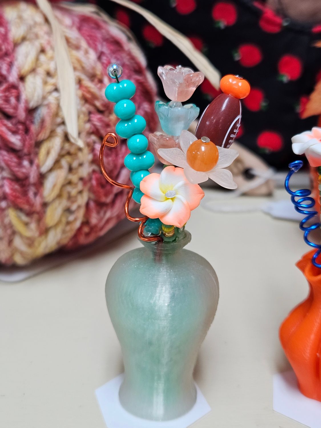 Mint Green/Orange Football Beaded Flower Bouquet