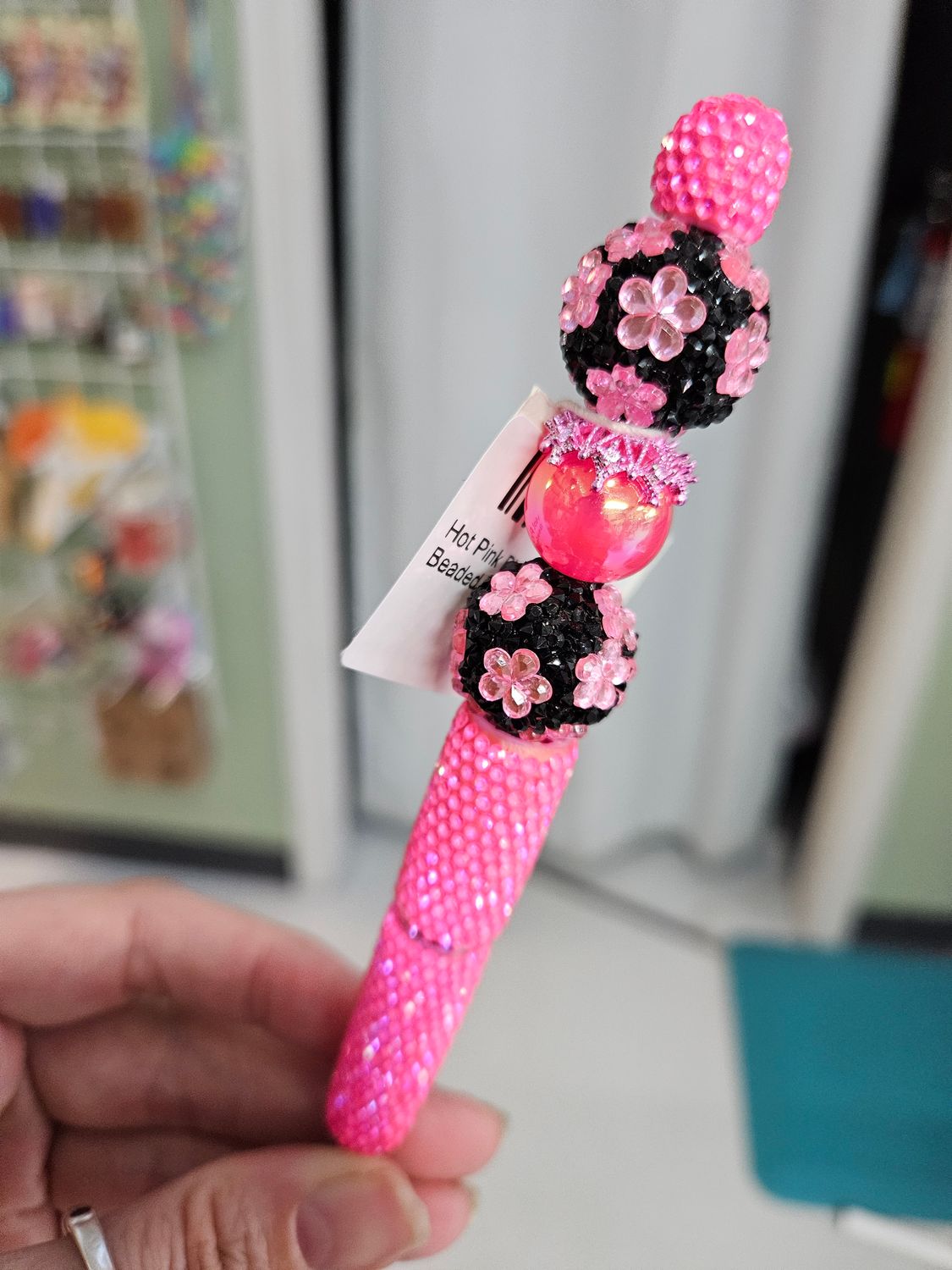 Hot Pink Rhinestone Beaded Pen