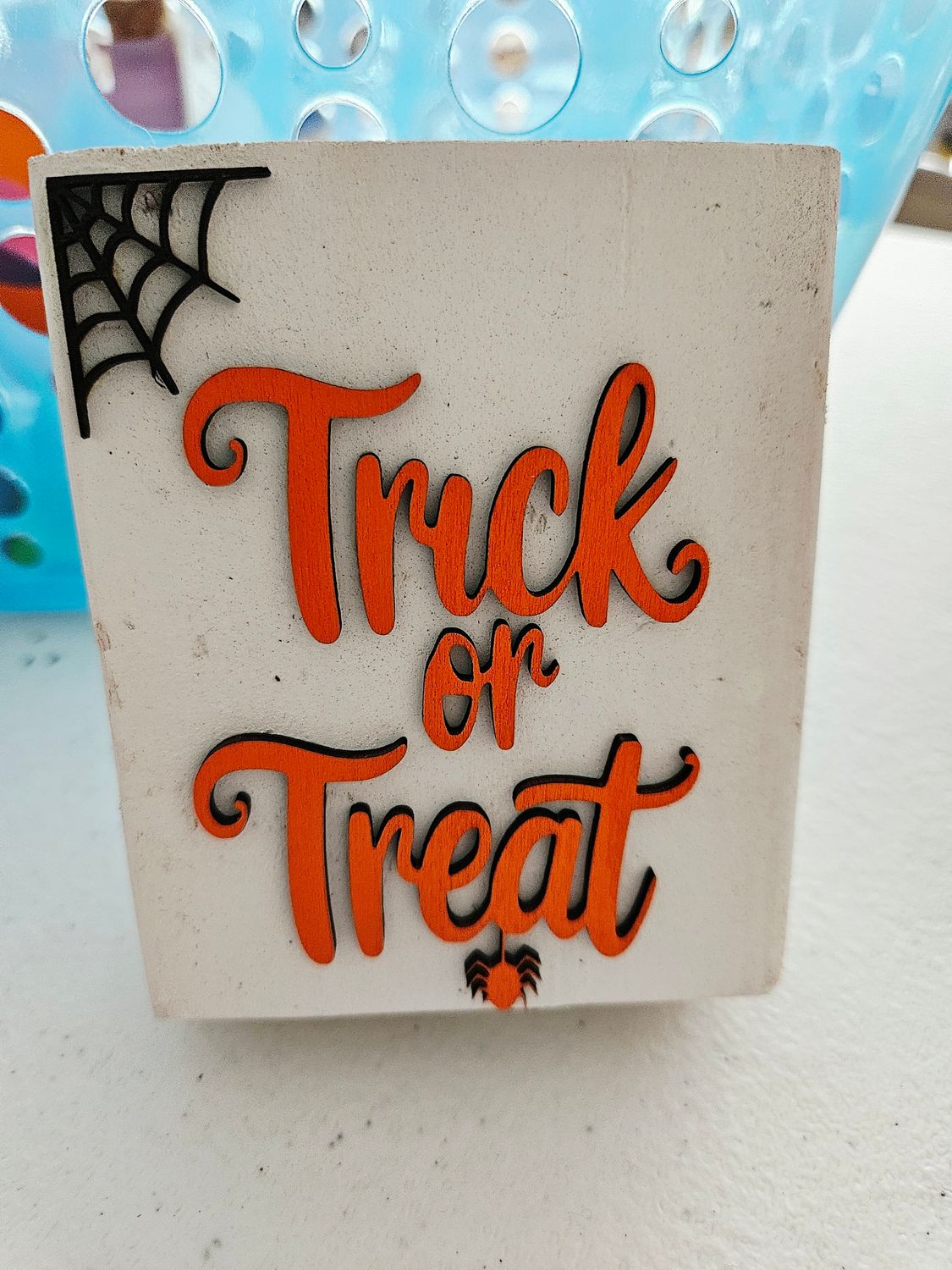 White Wood Block Orange Trick or Treat