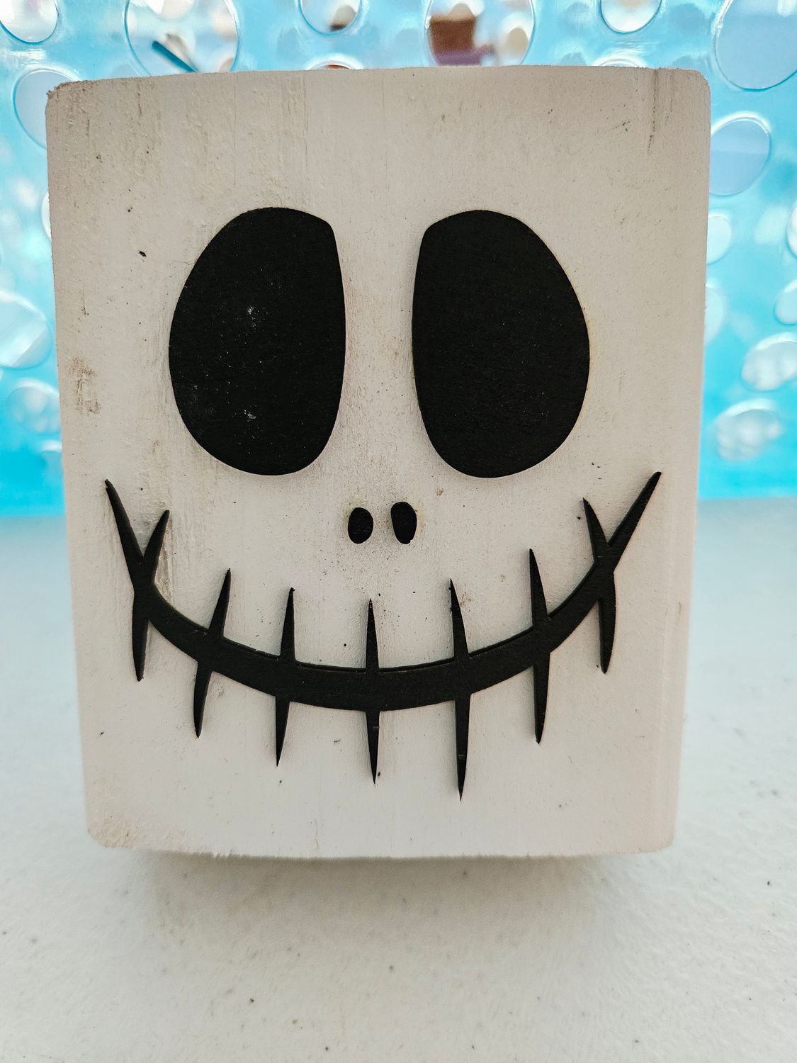 White Wood Block w/Black Face