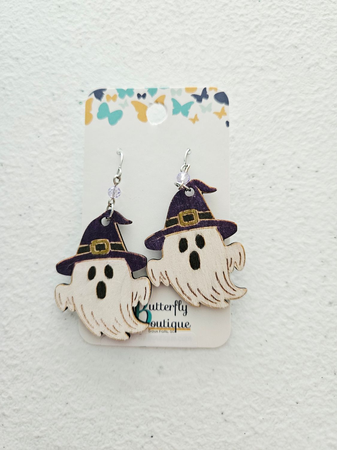 Purple Witch Hat Ghost Earrings