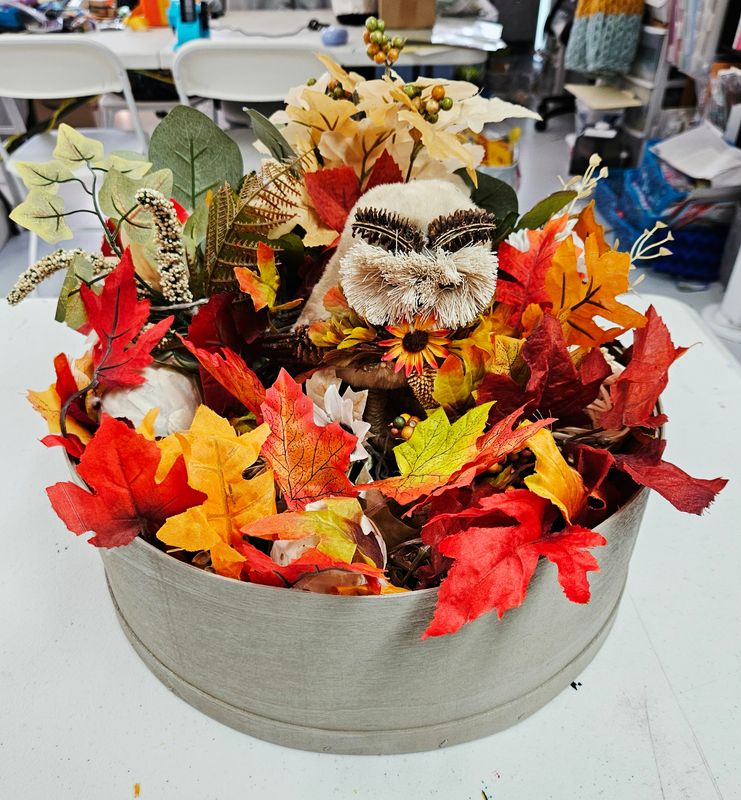 Lighted Fall Owl Basket