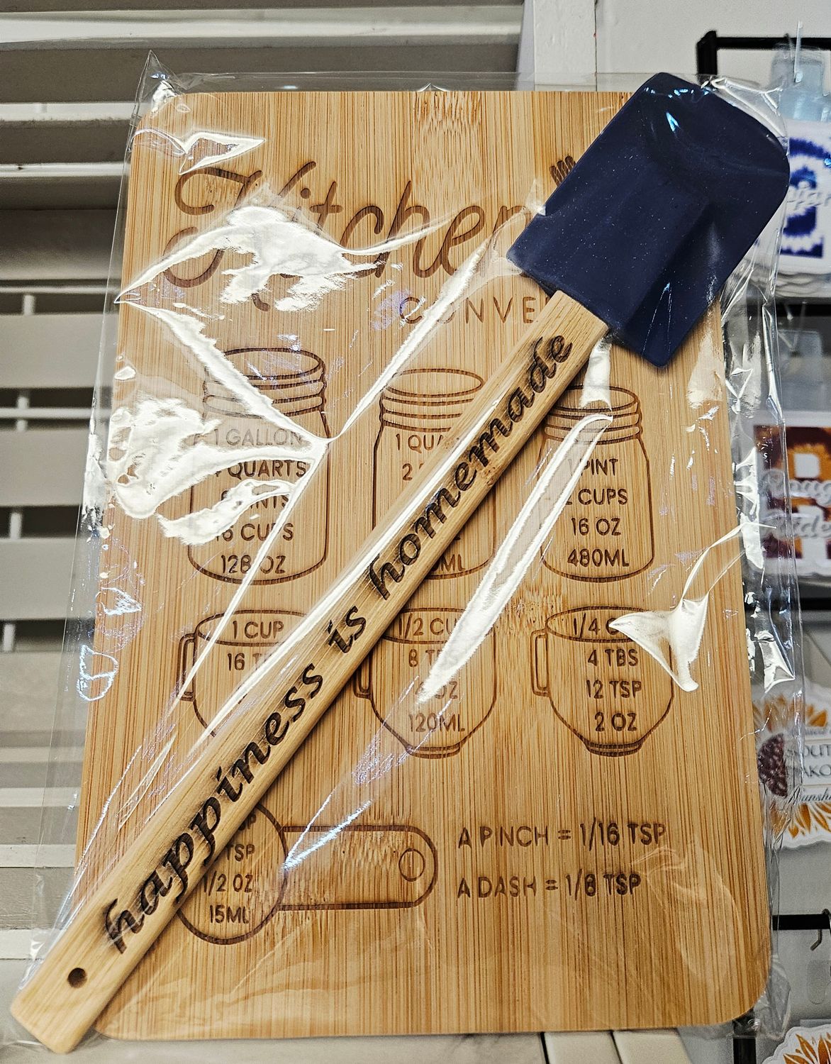 Engraved Conversions Cutting Board w/Blue Spatula