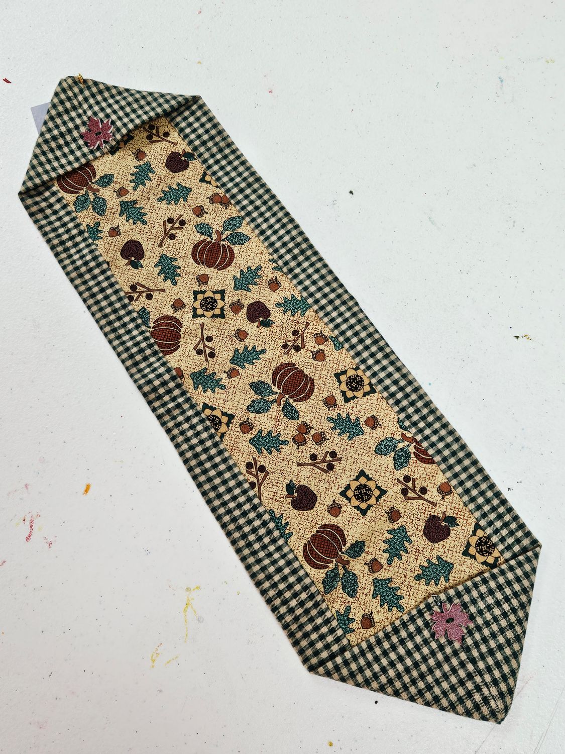 Fall Table Runner Green Checkered Border
