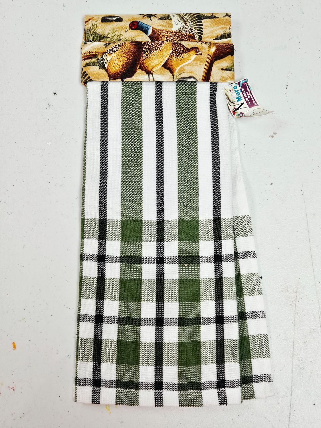 Pheasant Top w/Green Striped Kitchen Towel