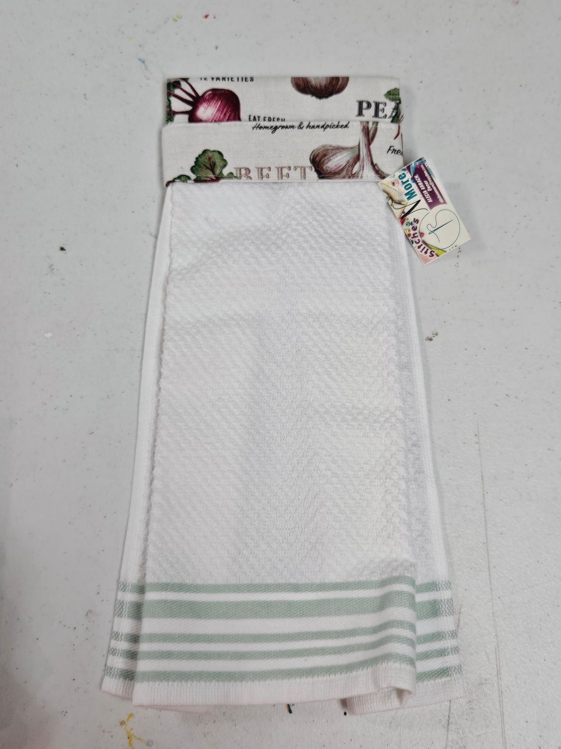 Vegetable Kitchen Towel White/Green Stripe