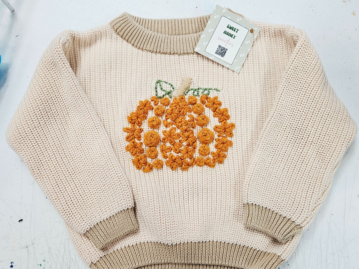 Tan Sweater w/Pumpkin12-18M