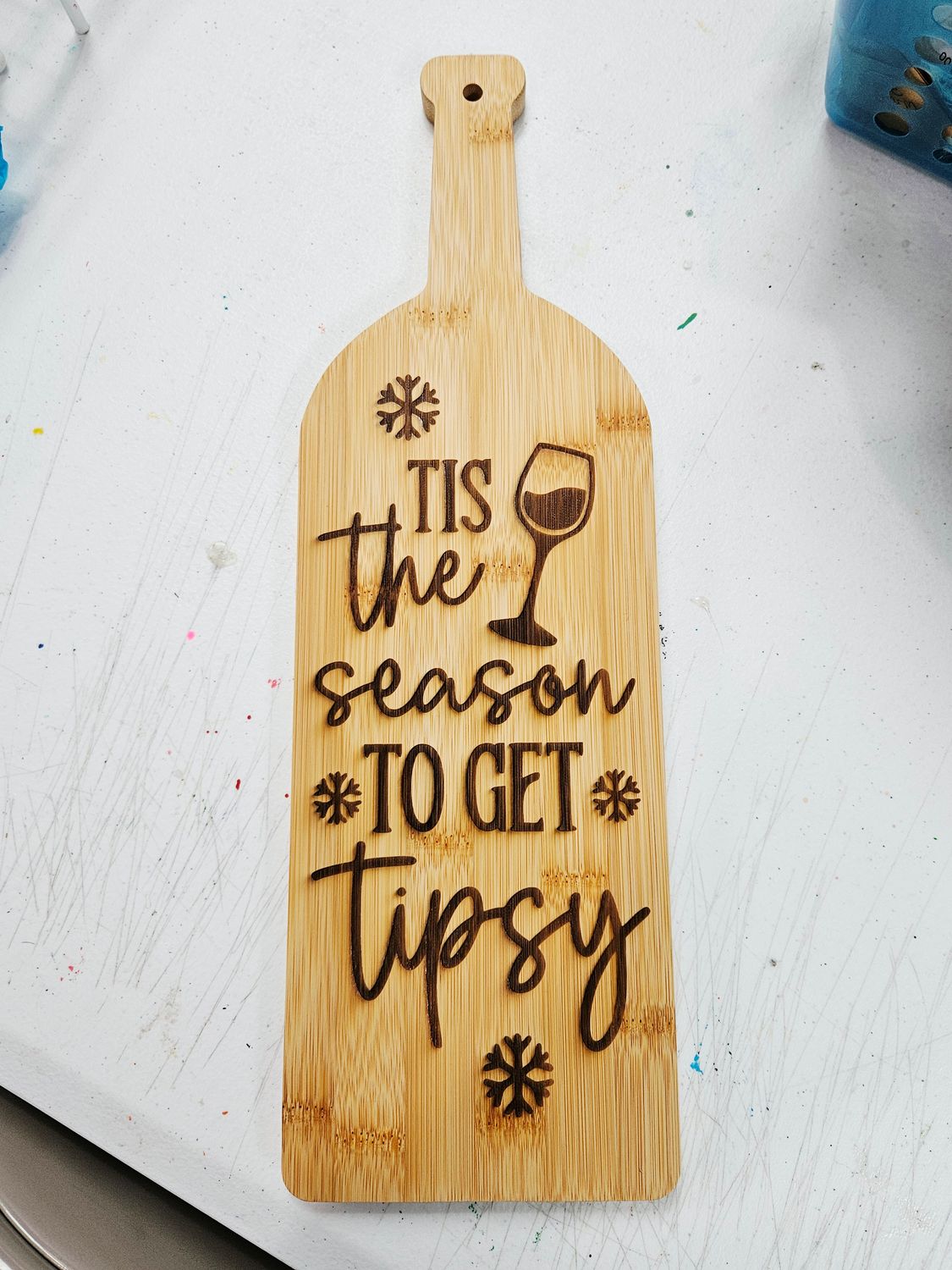 Tis Season Tipsy Wine Shaped Cutting Board