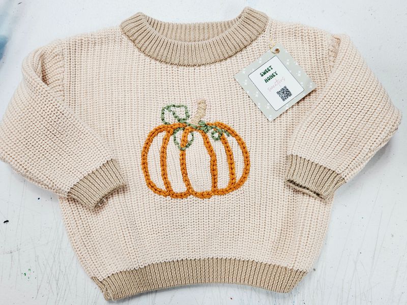 Tan Sweater w/Pumpkin 3-6M
