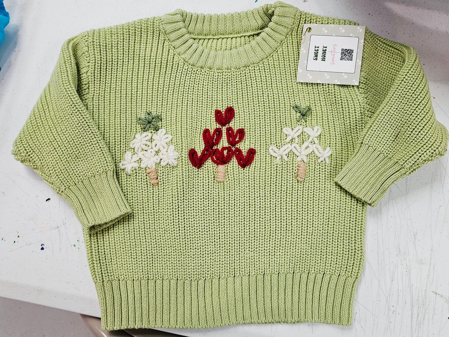 Green Sweater 3 Trees Red/White 12-18M