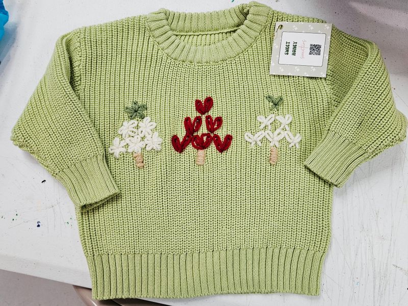 Green Sweater 3 Trees Red/White 12-18M