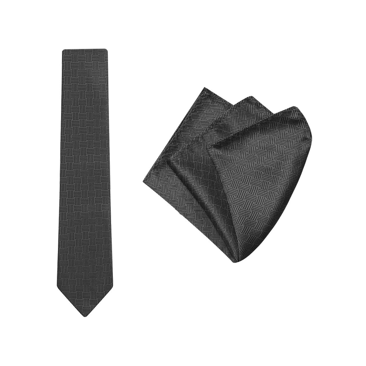 Tie + Pocket Square Set, Basket, Black