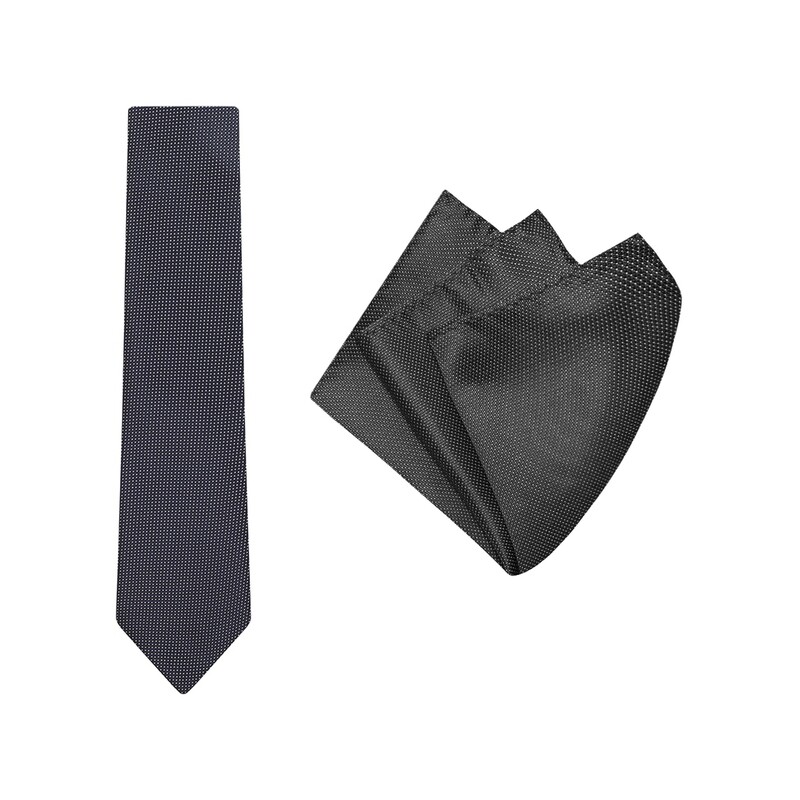 Tie + Pocket Square Set, Micro Spot, Black