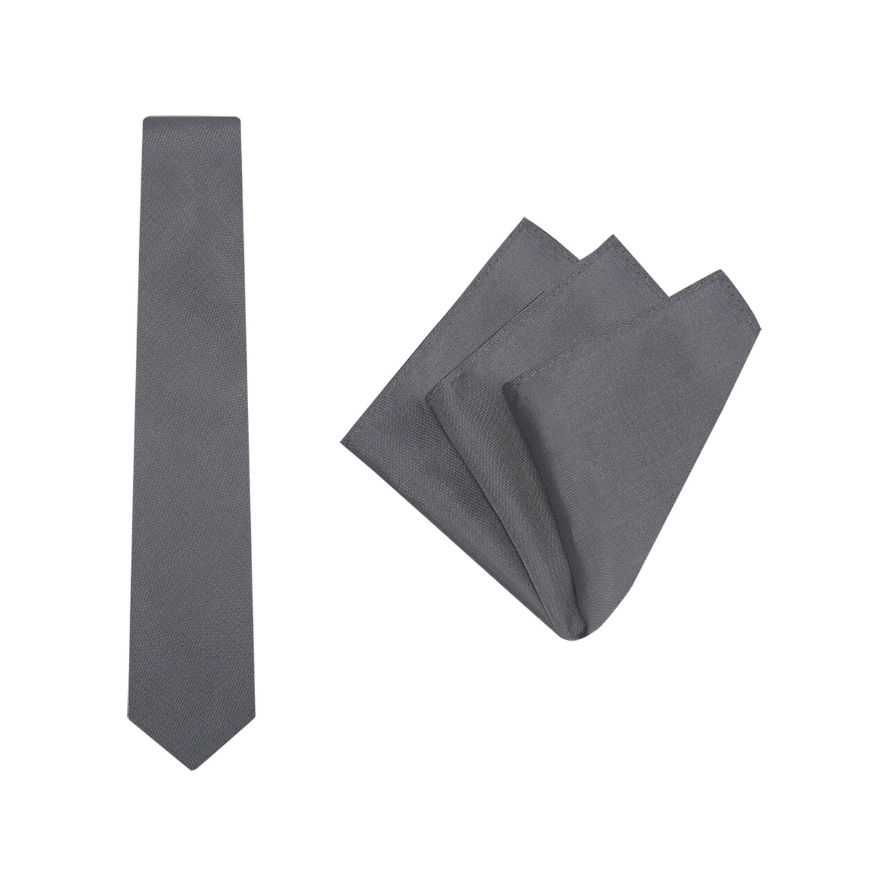 Tie + Pocket Square Set, Plain, Grey