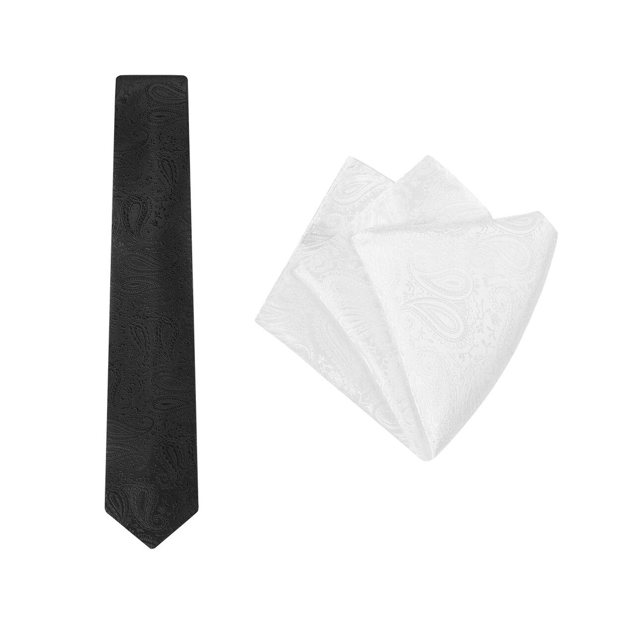 Tie + Pocket Square Set, Paisley, Black/White