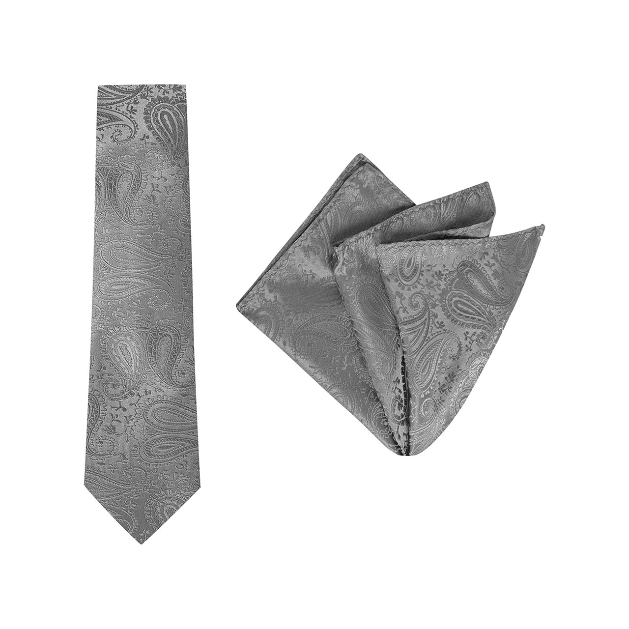 Tie + Pocket Square Set, Paisley, Dark Grey